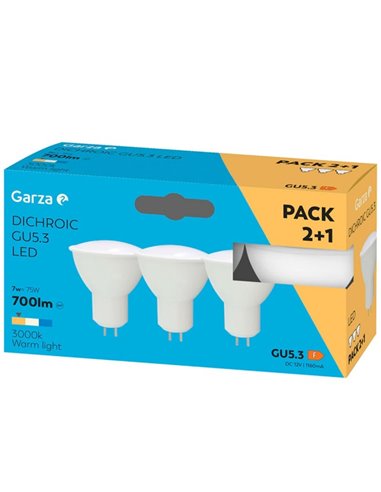 Bombilla led gu5.3 12v 7w 700lm 3000k2+1 de garza caja de 6 unidades