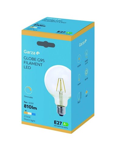 Bombilla led fil g95 7w e27 810lm 2700k de garza caja de 6 unidades