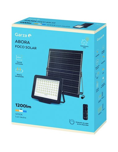 Foco exterior led solar abora 1200lm 4000k de garza