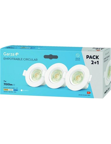 Empotrable circular 7w 60º 700lm pack 3 blanco de garza