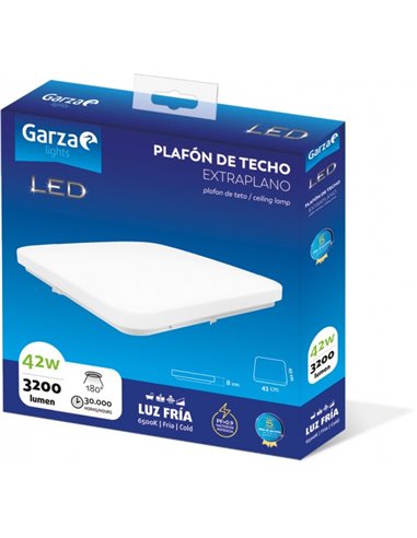 Plafon led cuadrado ø480mm 36w 3200lm 6500k de garza